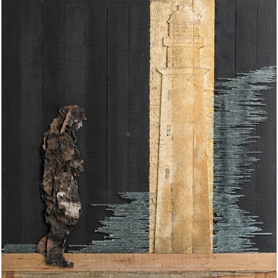 Venezia, 2000, legno dipinto, foglia oro, rame e vetro, cm 200x197
