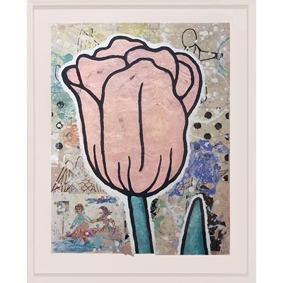 Pink Tulip, 2008, gesso e collage di carta, 67,7x52,5 cm