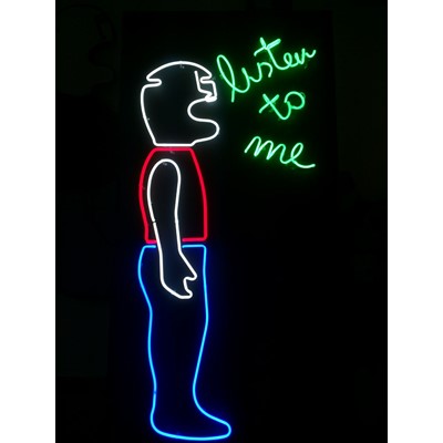 Listen to me, 2014, neon su legno, cm 200x100