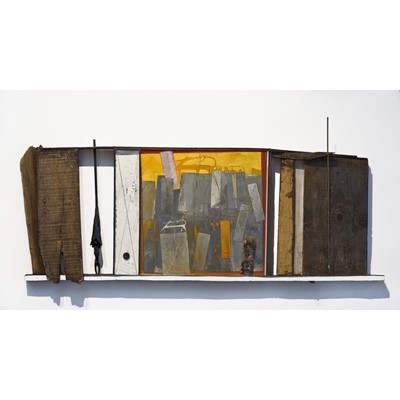  Raccordi, 2006, olio, legno e bronzo, 43,5x115 cm