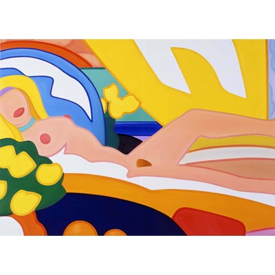 Sunset Nude , Yellow Tulips, Yellow Curtain, 2003, olio su tela, cm 168x234